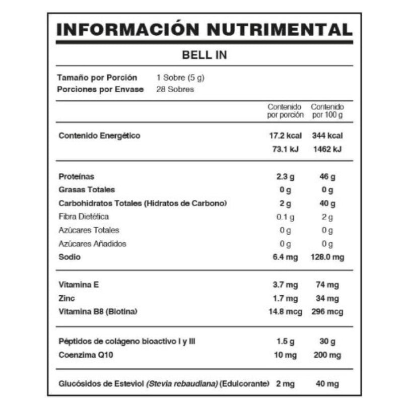Tabla Nutrimental Bell In Fuxion Mexico