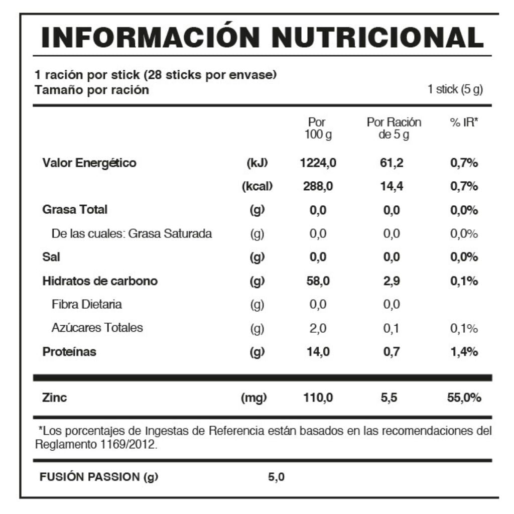 Passion Fuxion España  Tabla Nutricional